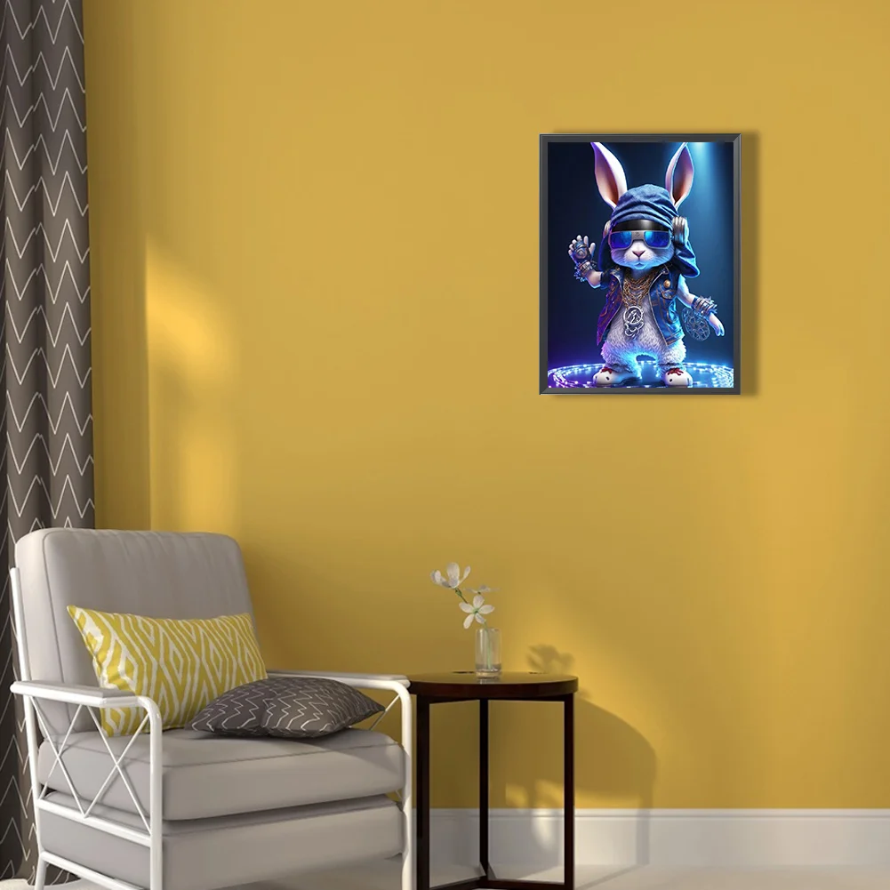 Full Round Diamond Painting 30*40cm - Rock Animal Rabbit On Stage