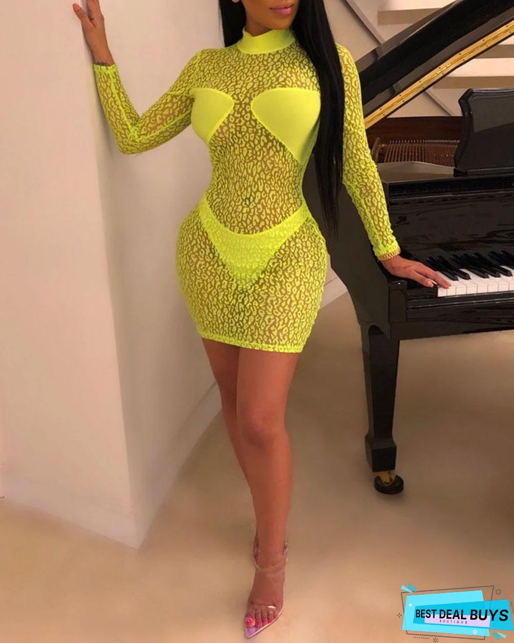 Sheer Leopard Print Bodycon Dress