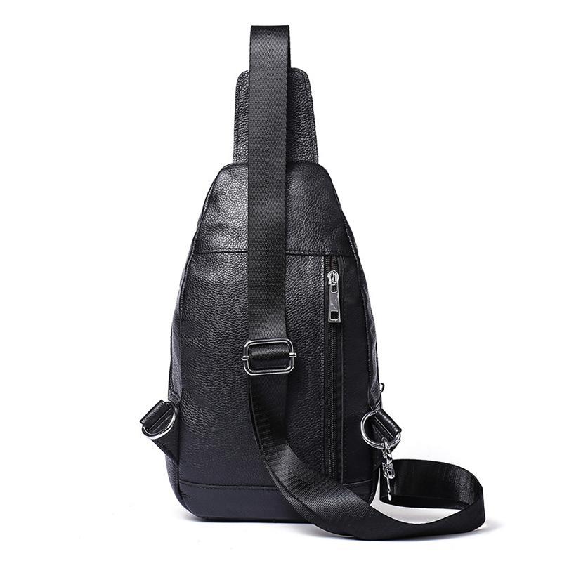 Casual Style Grain Textured Multiple Pocket Earphone Jack Adjustable Sling Strap Chest Bag