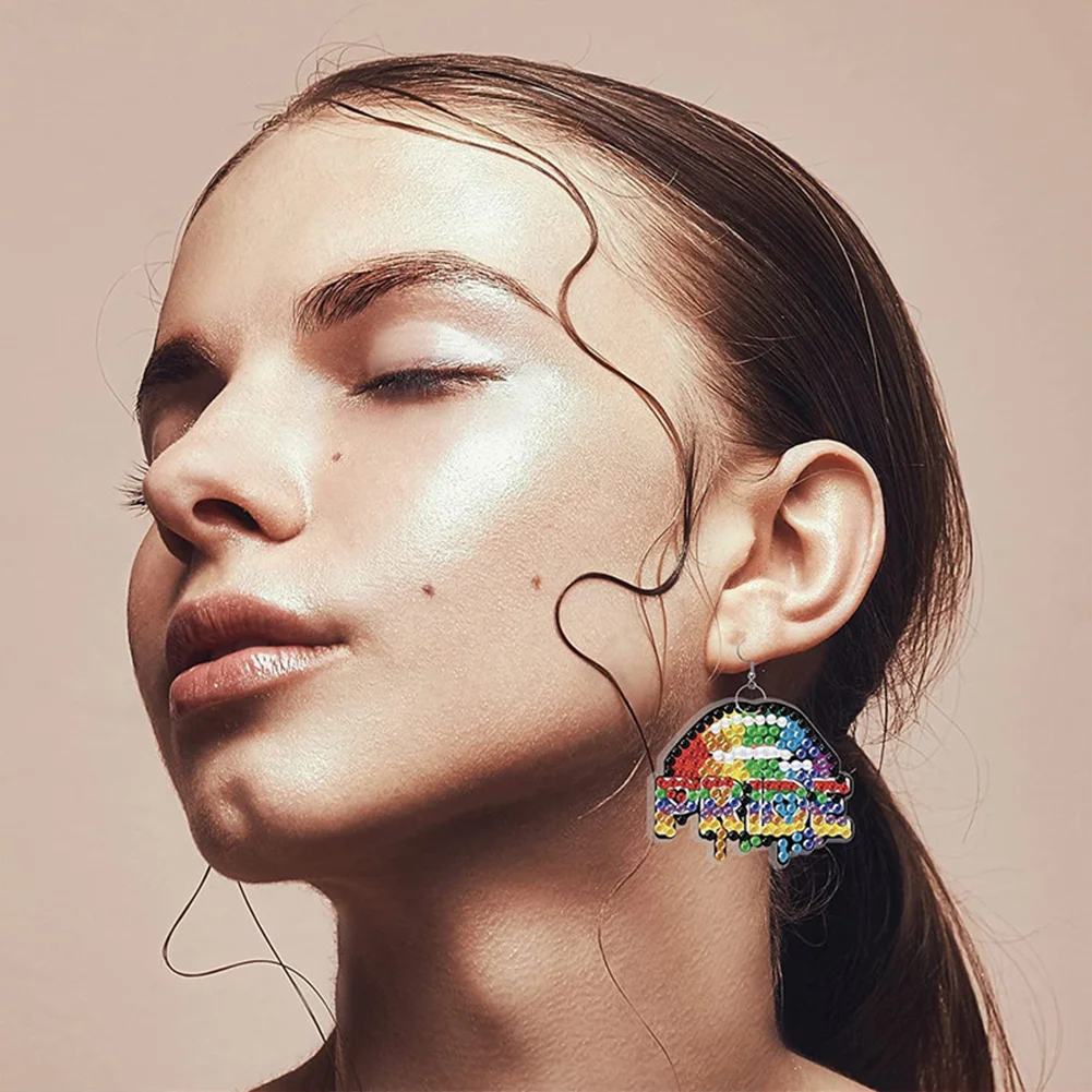 10 Pairs Rainbow Double Sided Diamond Painting Earrings for Women Girl Jewelry Crafting