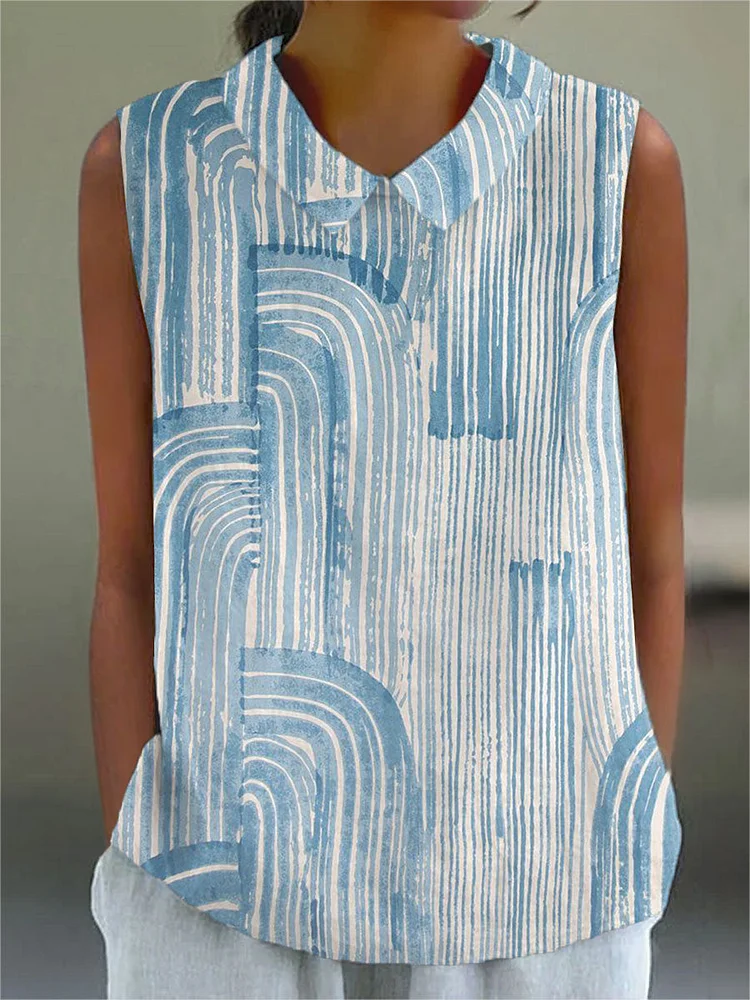 Women's  Vintage Abstract Geometric Art Print Casual Cotton And Linen Shirt