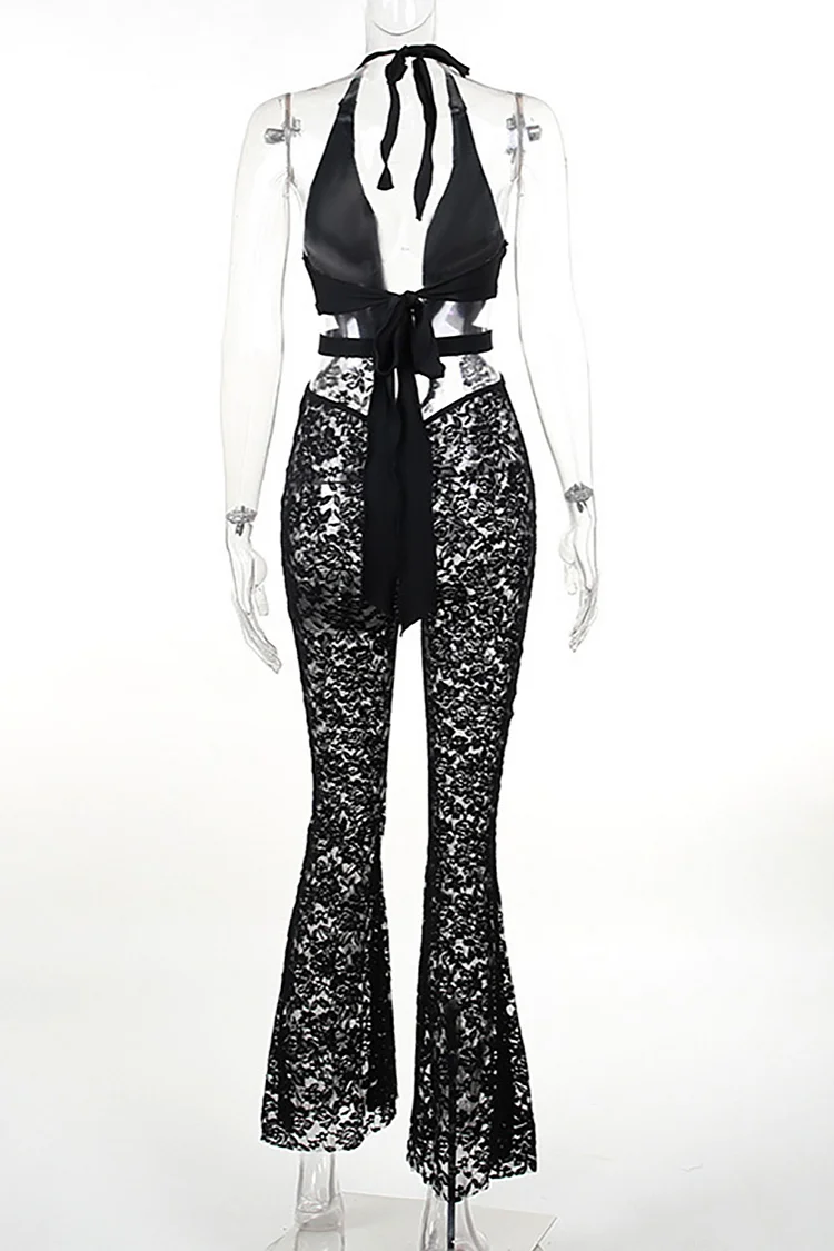 Miley Black Lace Halter Bodysuit