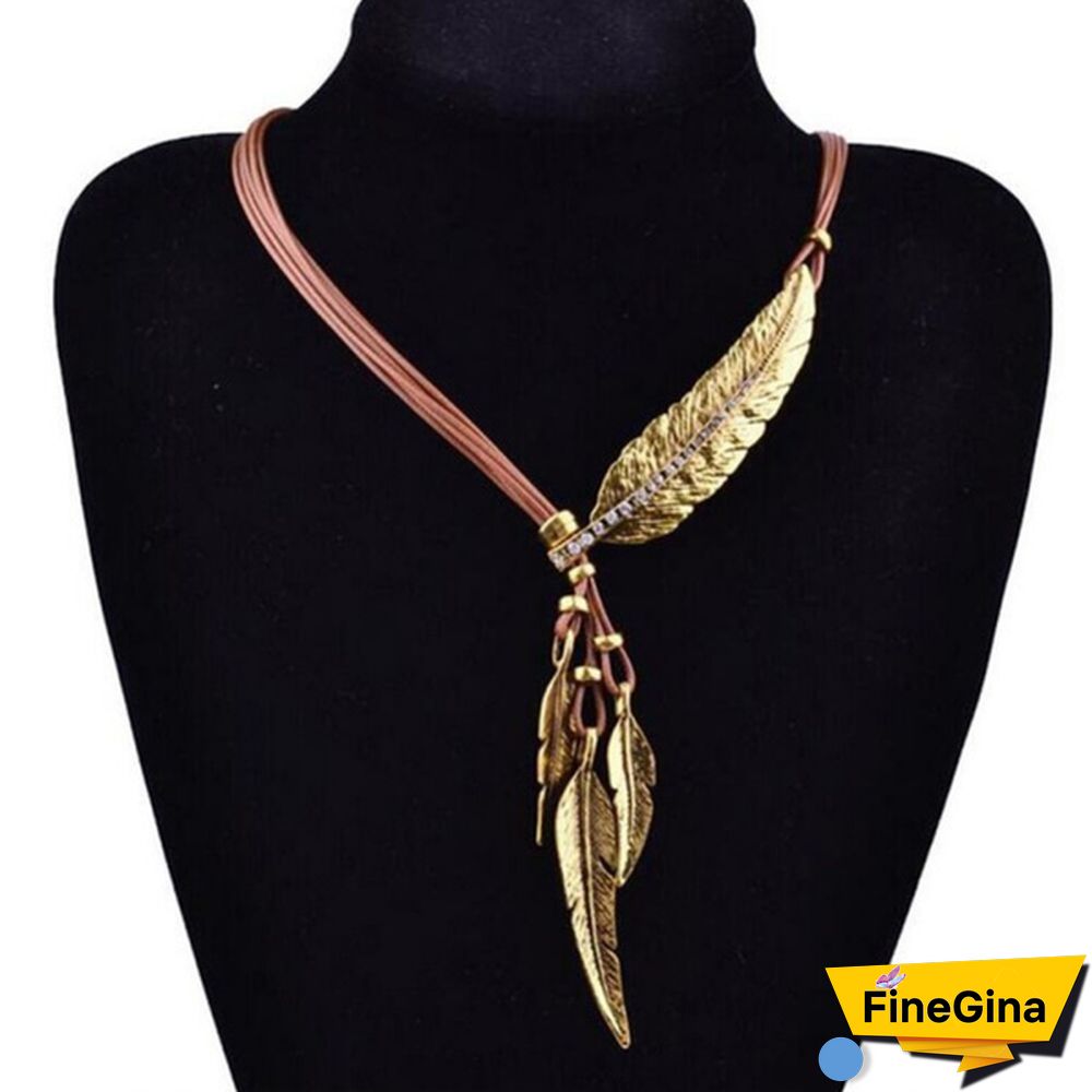 Women's Fashion Stainless Steel Feather Tree Leaf Pendant Necklace Multilayer Necklace Clavicle Chain Sweater Chain Jewelry Accessories
