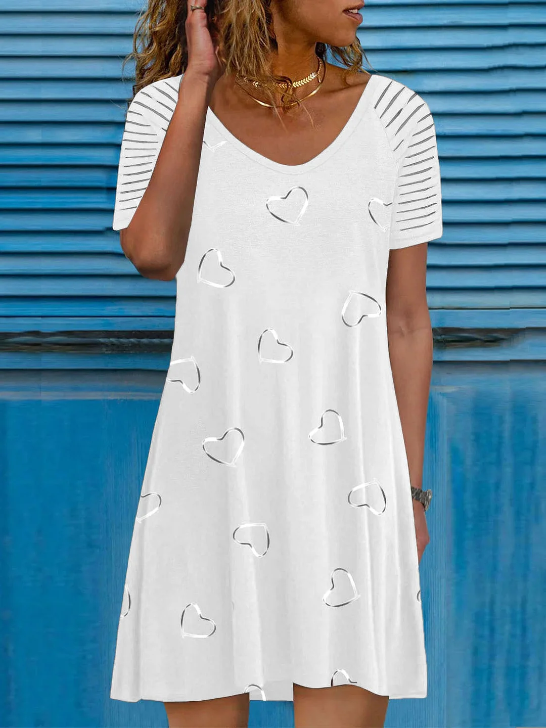 Women's Short Sleeve V-neck Love Printed Midi Dress