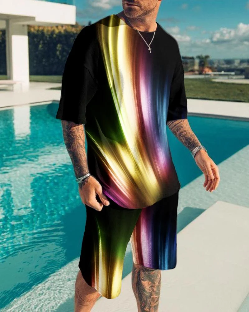 Men's abstract leisure sports short-sleeved suit