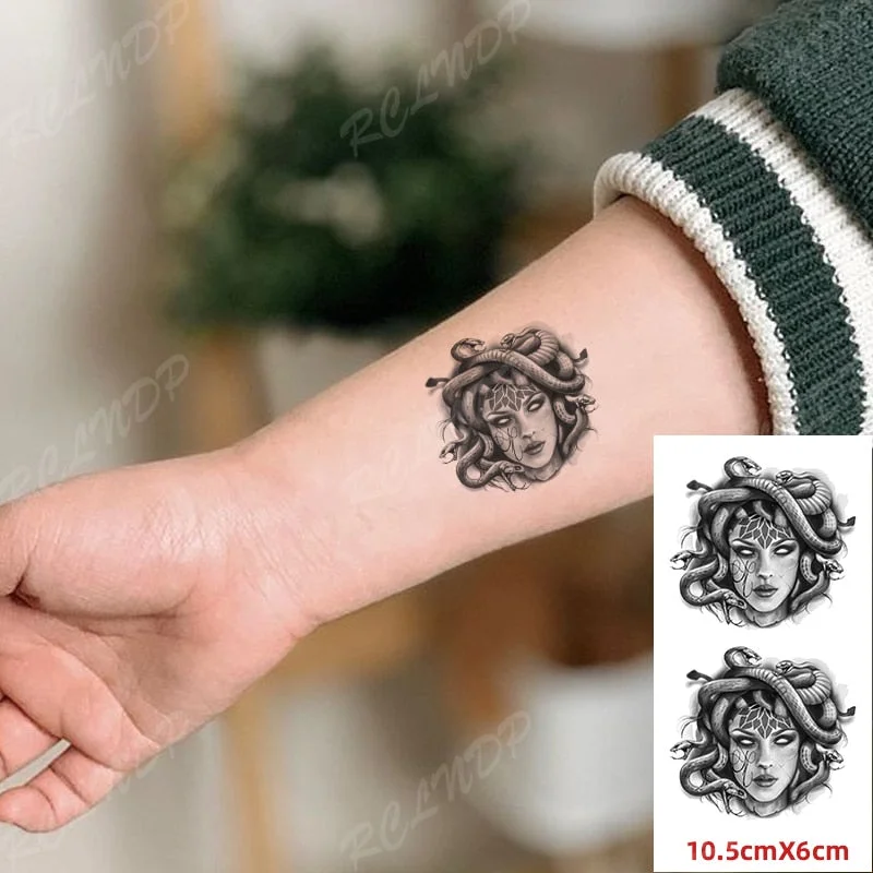 Waterproof Temporary Tattoo Sticker Sexy Girl Medusa Snake Hair Arm Hand Back Leg Art Flash Tatoo Fake Tatto for Women Men