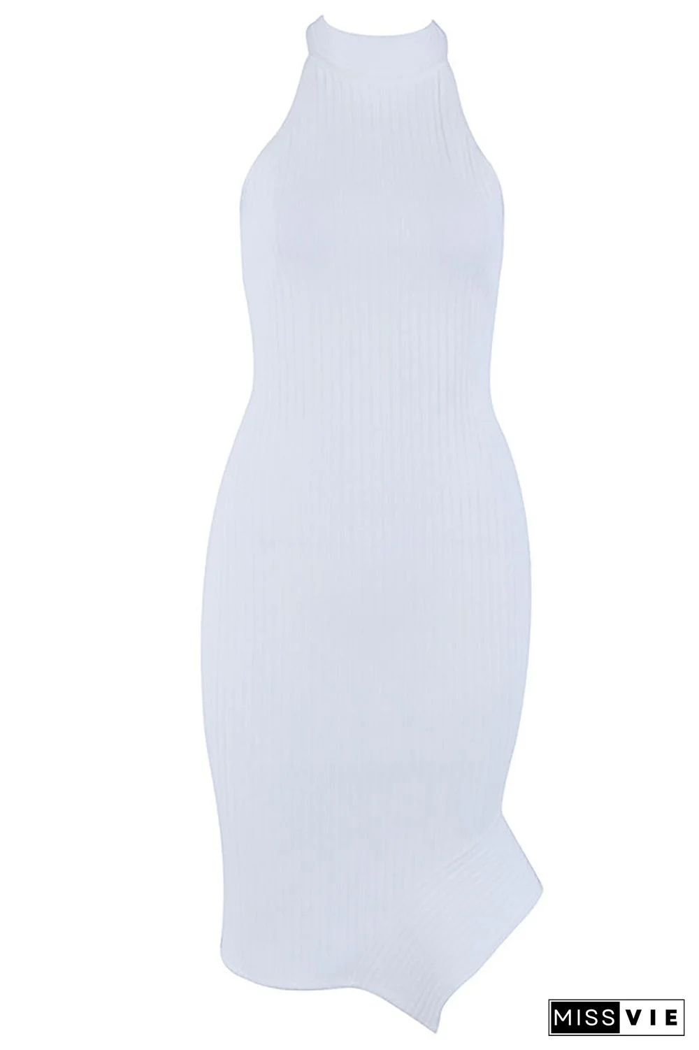 White Halter Open Back Short Bandage Dress