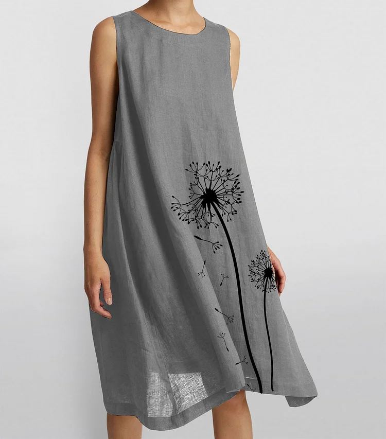 Cotton Linen Thin Sleeveless Midi Dress
