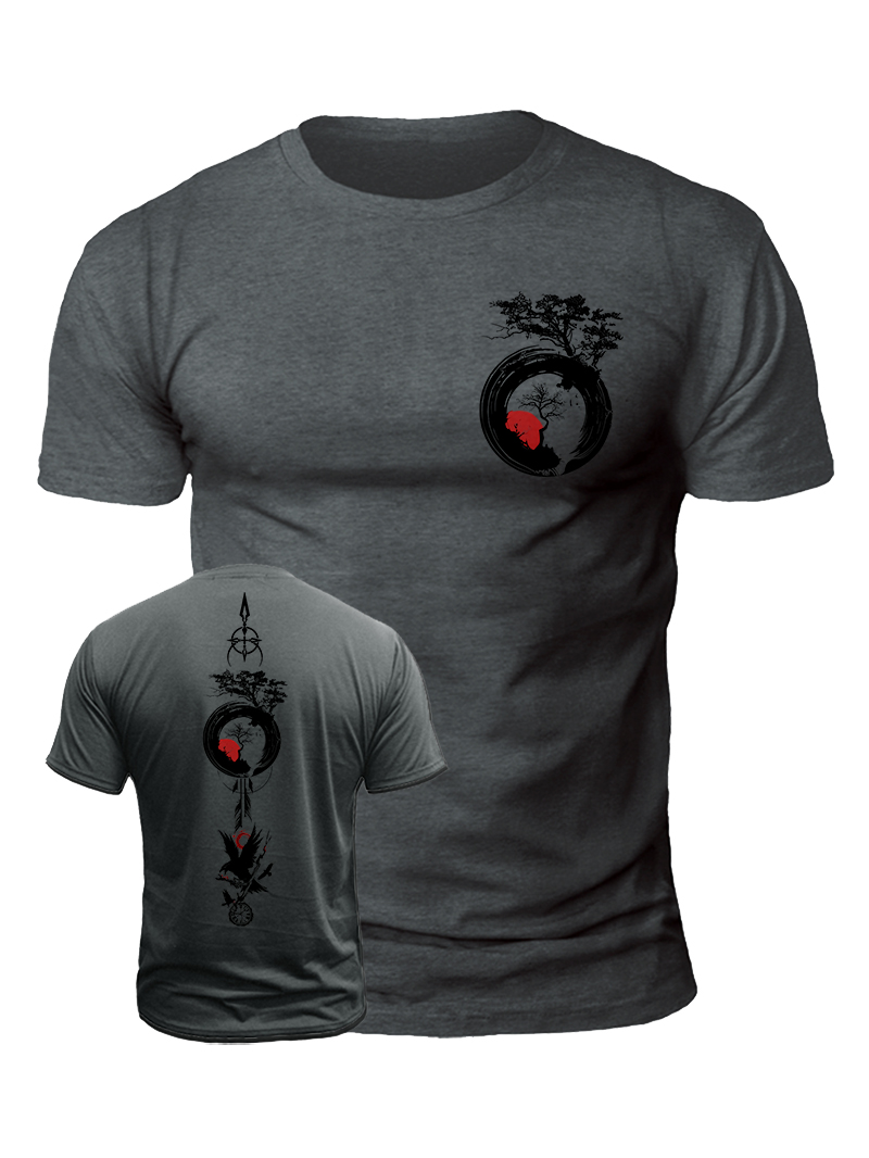 Men's Big Tree Red Sun Flying Eagle Print Casual Short Sleeve T-shirt