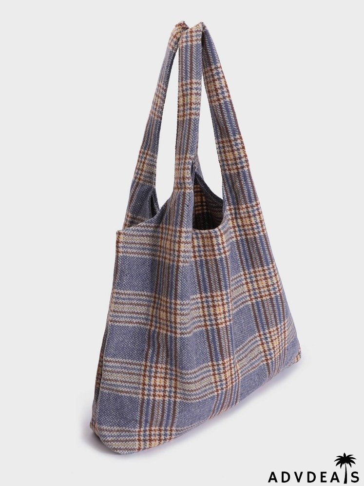 Allover Plaid Shoulder Tote Bag