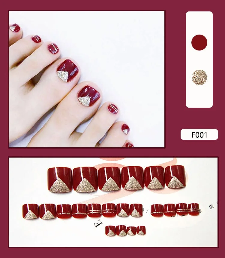 24pcs Foot False Toenail Tips Set French Full Cover Fake Toe Nail Tips Nail Stickers Tips Patches DIY Manicure Decoration