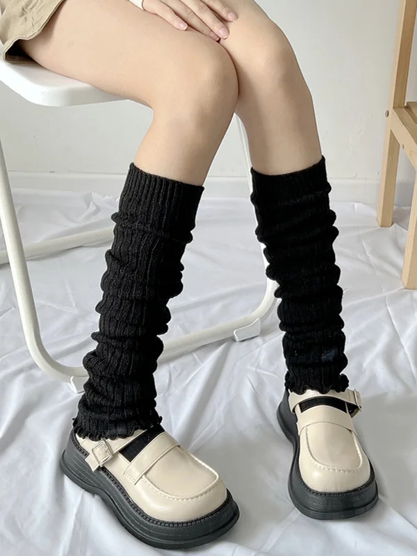 Minimalist Keep Warm Ruffled Pure Color Socks Accessories