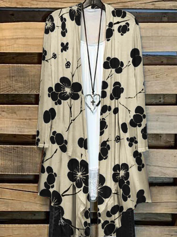 Cherry Blossom Japanese Lino Art Flowy Kimono Cardigan