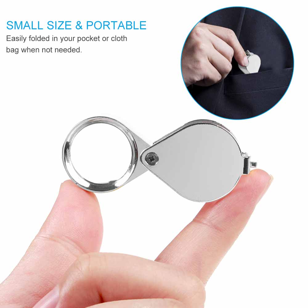 Likron Watches Foldable Triplet Jewelers Loupe Magnifier 10X20X30X Pocket Magnifying Glass for Jewelry
