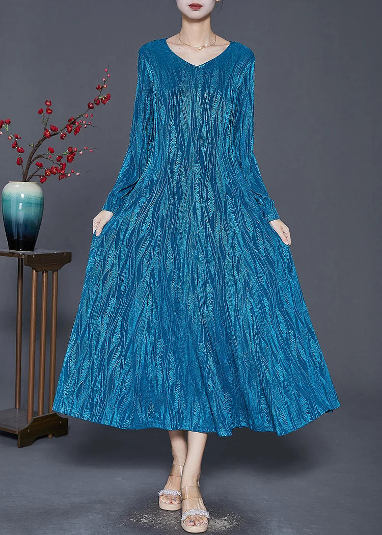 DIY Blue V Neck Exra Large Hem Cotton Vacation Dresses Spring