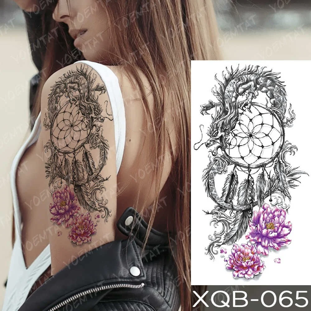 Waterproof Temporary Tattoo Sticker Dragon Dreamcatcher Lotus Flash Tattoos Flower Fox Mermaid Body Art Arm Fake Tatoo Women Men