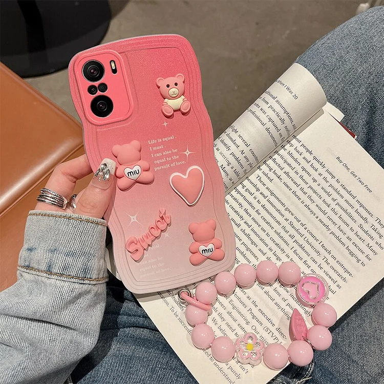 For Xiaomi Redmi Poco F3 Pro Phone Case 3D Cartoon Animal Fashion Cute Soft Silicon Sport Hand Strap Bracelet Back Cover