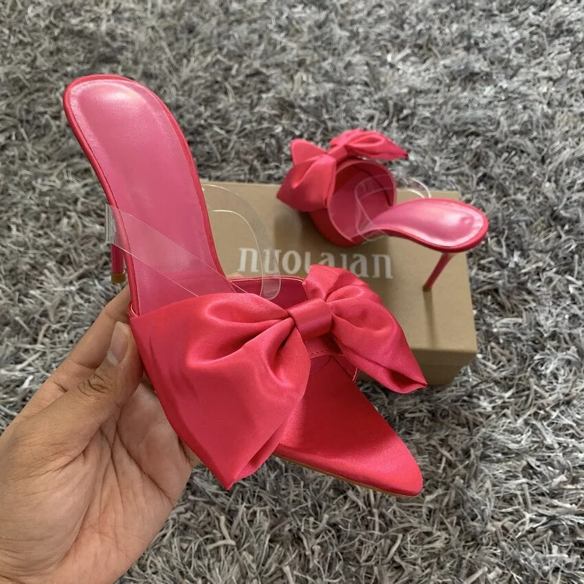 Butterfly-knot Women Sandals Mule high heels Slippers Sandals flip flops Pointed toe Strappy Ladies Slides Dress Party shoes