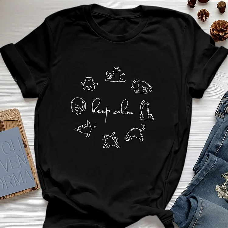 Olivenorma Cute Funny Cat Yoga T-Shirt