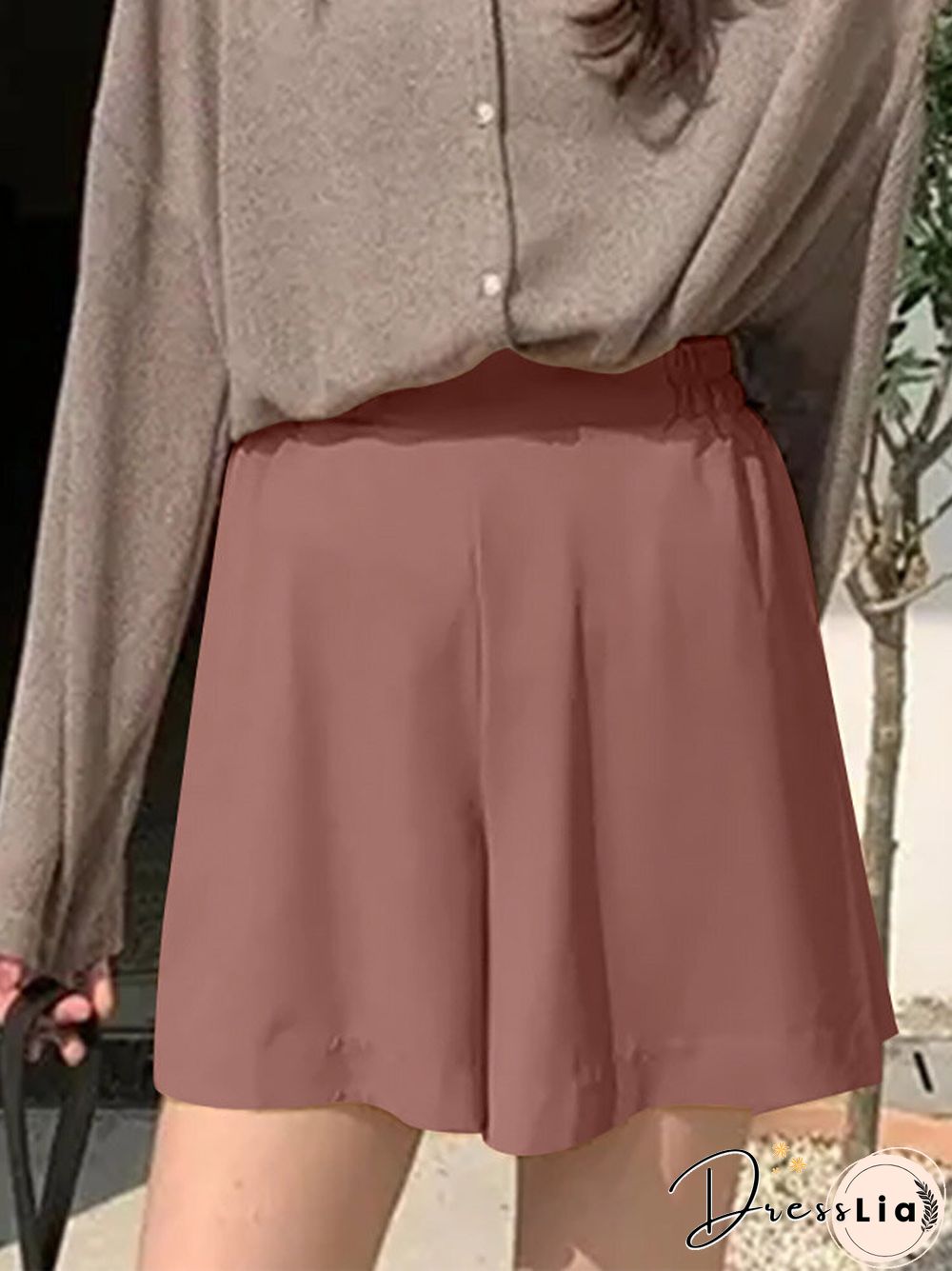 Casual Solid Pocket Wide Leg Shorts for Women