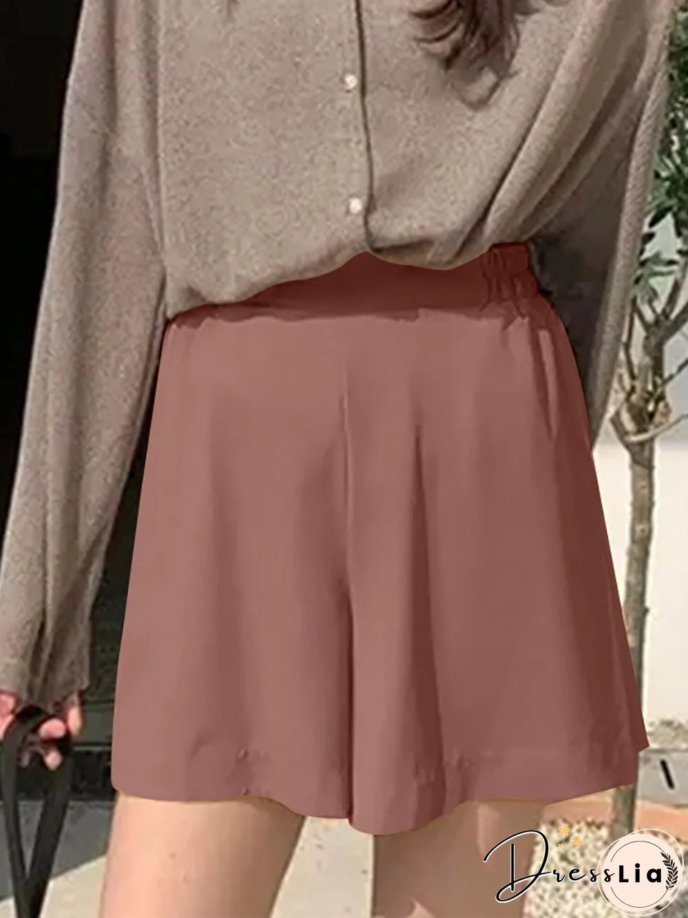 Casual Solid Pocket Wide Leg Shorts for Women