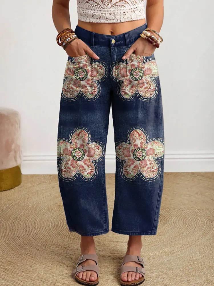 Ethnicity Patchwork Flowers Women's Art Print Jeans