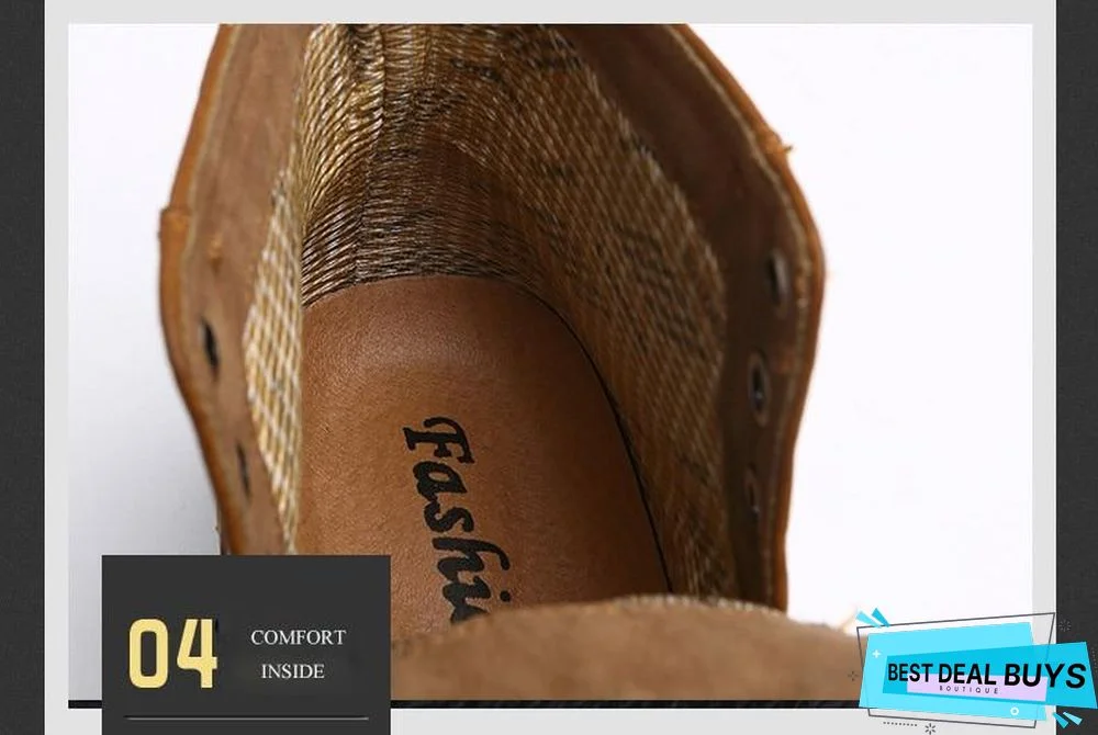 Men Genuine Leather Winter Snow Fashion Boots Pointed Toe Mid-Calf Boots For Men Ankle Non-Slip Shoes