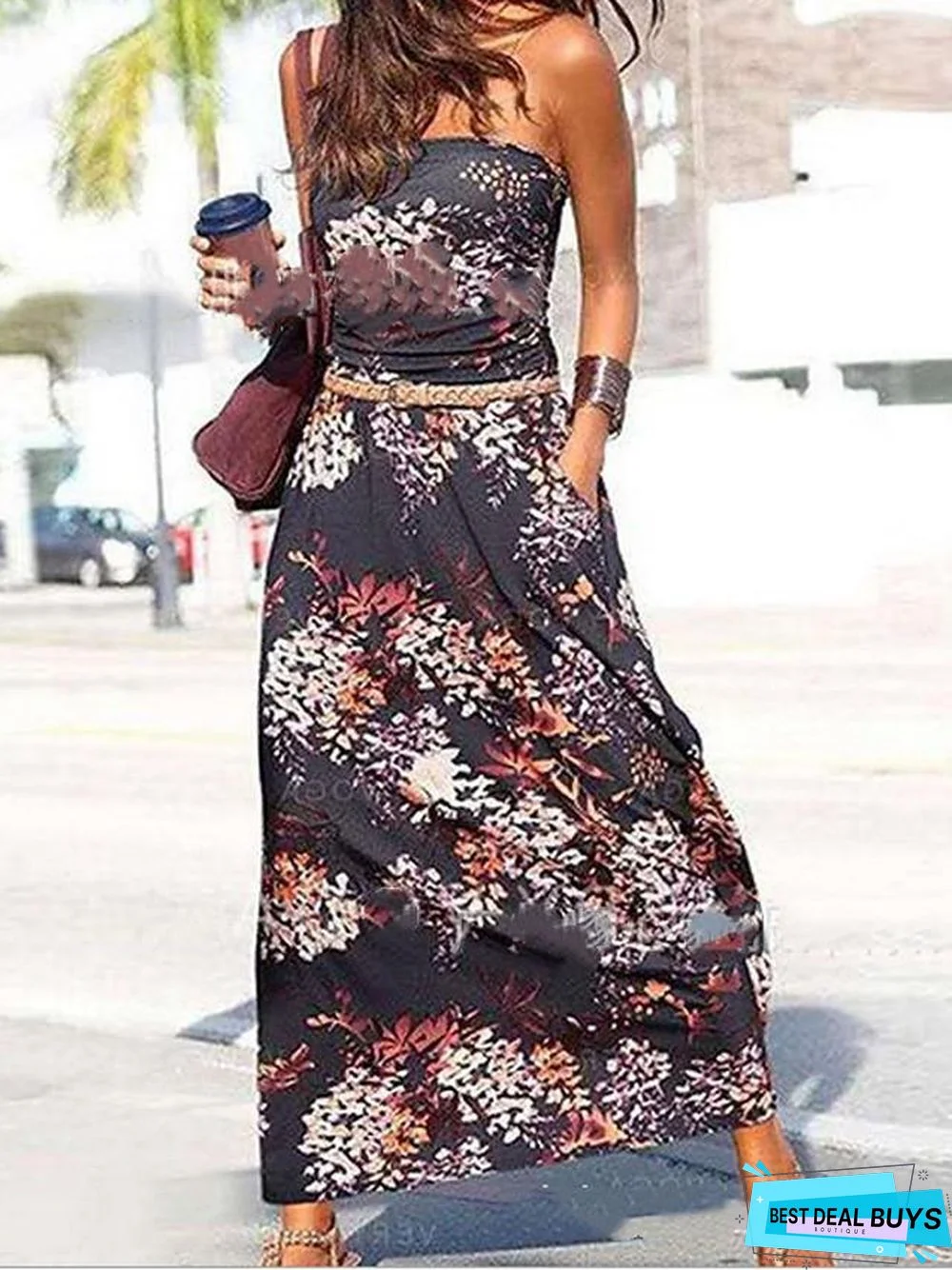 Women's A-Line Dress Maxi Long Dress Sleeveless Print Summer Casual Mumu Black Rainbow