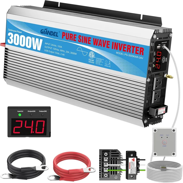 GIANDEL 3000W 24V ETL Approved UL 458 Pure Sine Wave Power Inverter 24V DC to 110~120V AC  