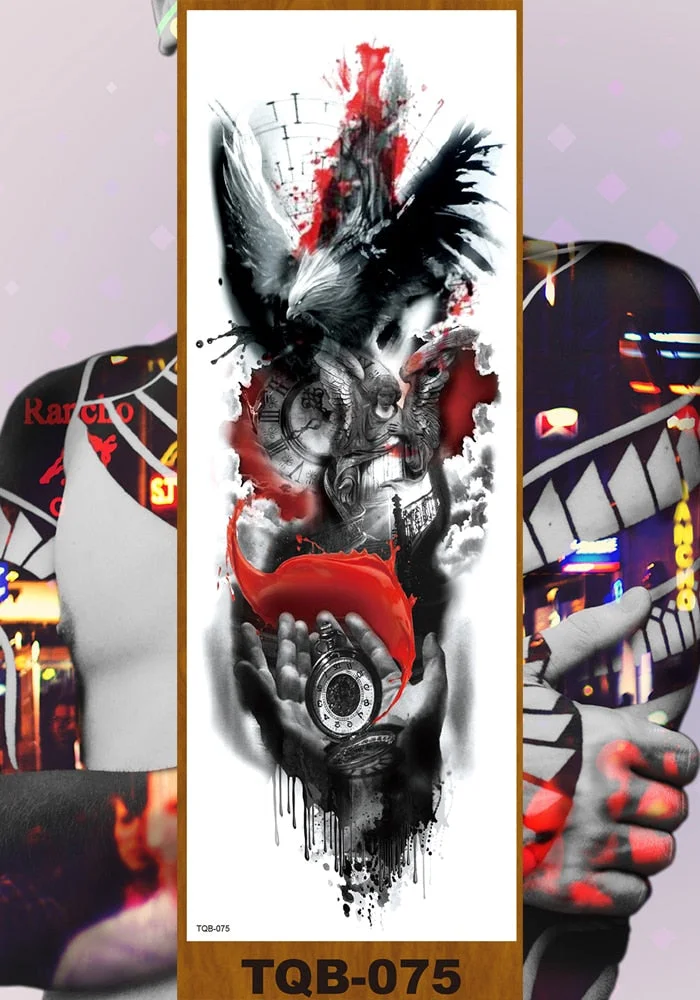 Full Flower Arm Temporary Tattoos Stickers Man Woman Girls Body Leg Fake Tatoo Buddha Bodhisattva Valkyrie Warrior Goddess DIY