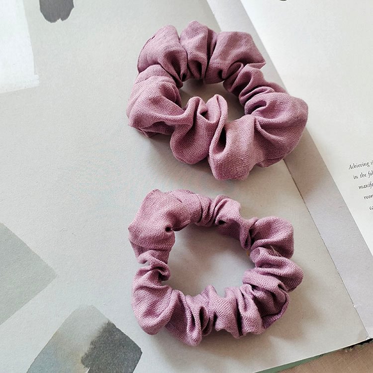 2pcs | Solid Color Linen Scrunchies Pleated Intestine Hairband-ChouChouHome