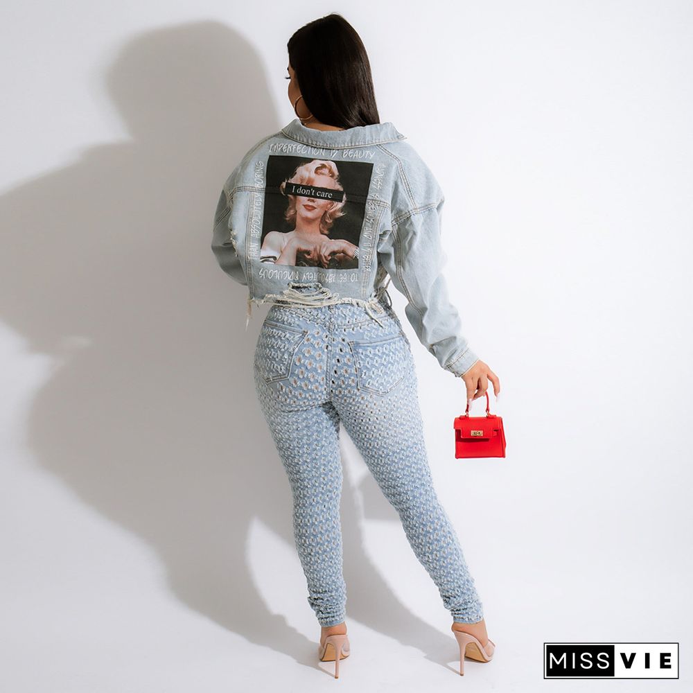 Vintage Outerwear Button Down Cropped Denim Jacket