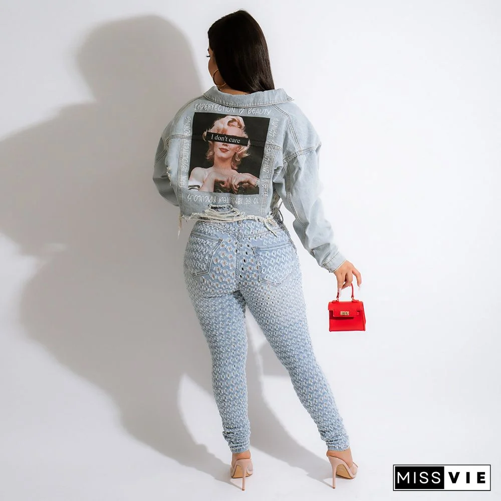 Vintage Outerwear Button Down Cropped Denim Jacket