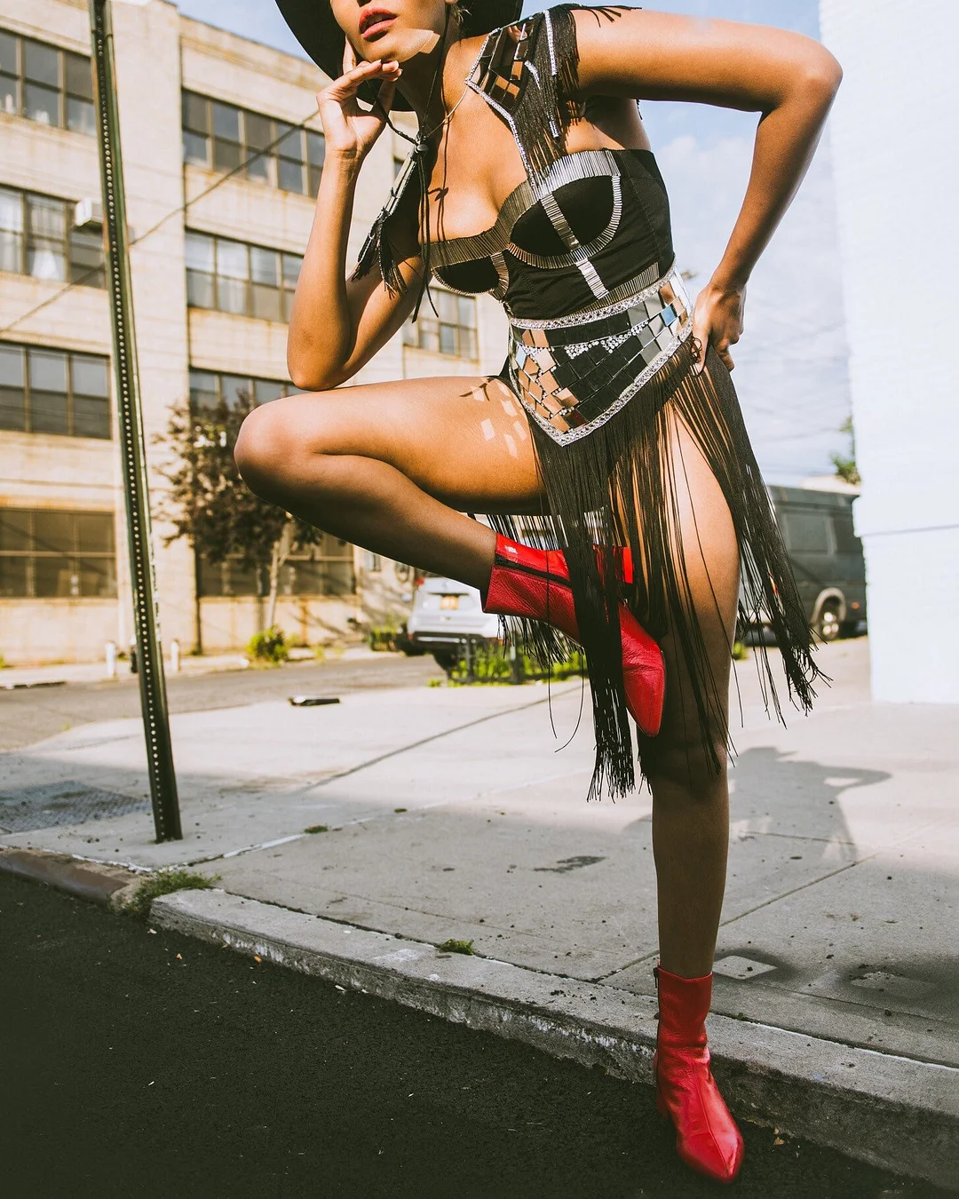 Fringed Mirrored Cape Mini Dress