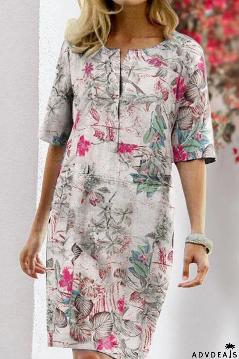 Elegant College Floral Patchwork O Neck Printed Dress Dresses