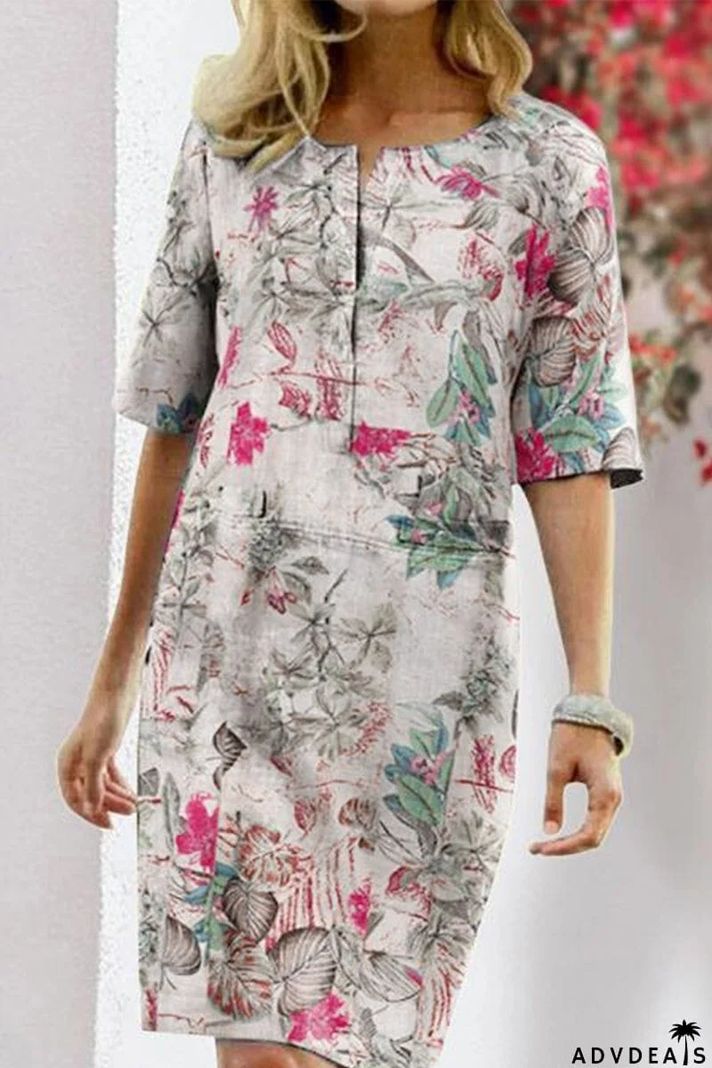 Elegant College Floral Patchwork O Neck Printed Dress Dresses