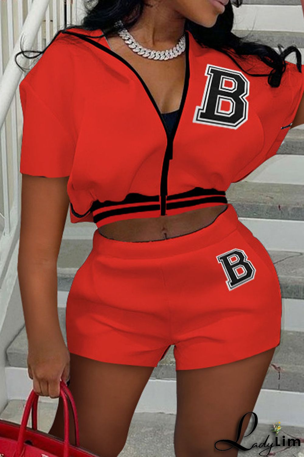 White Casual Patchwork Zipper Short Sleeve Two Pieces