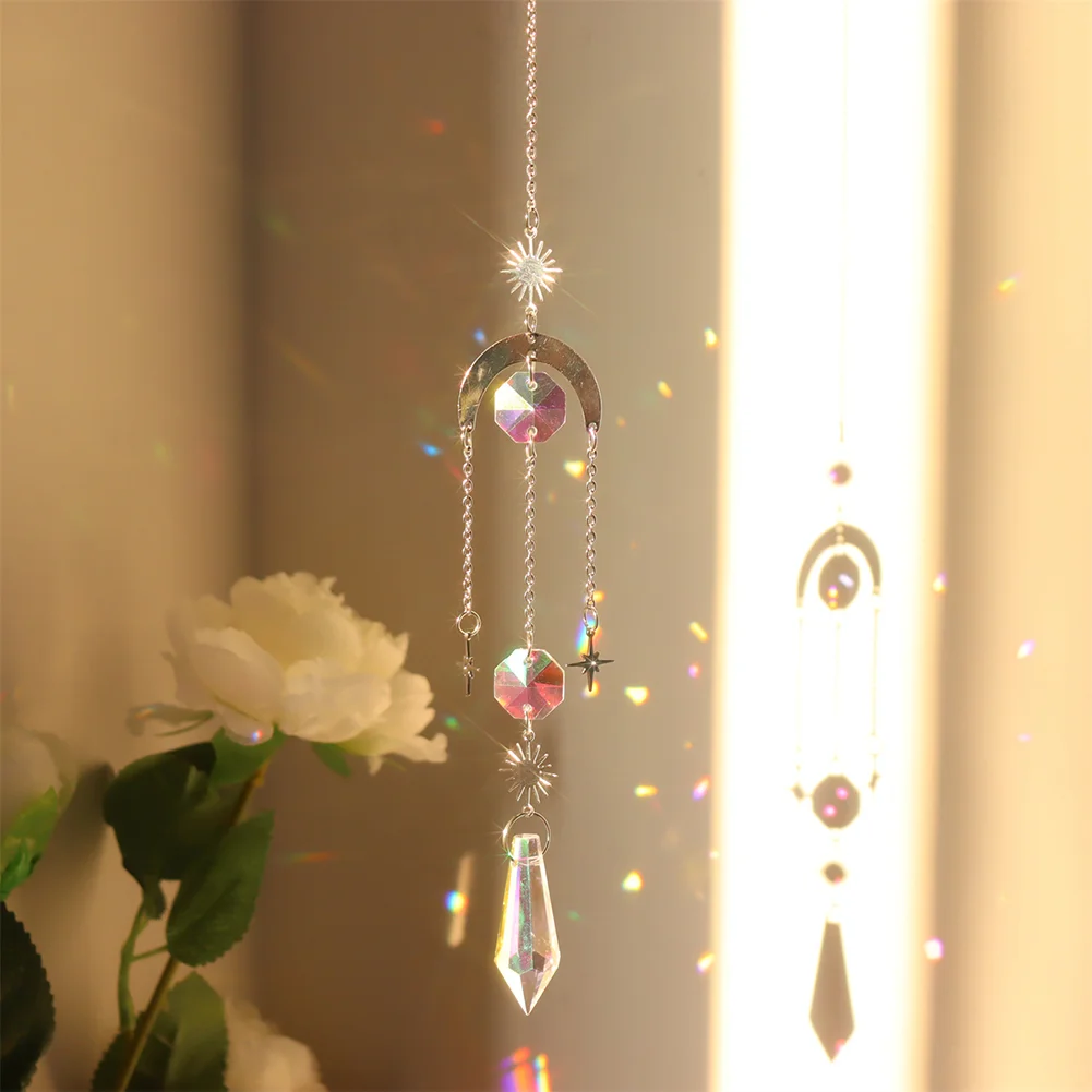 Wind Chime Crystal Catcher Hanging Ornaments Prisms Home Pendant (Moon 7)