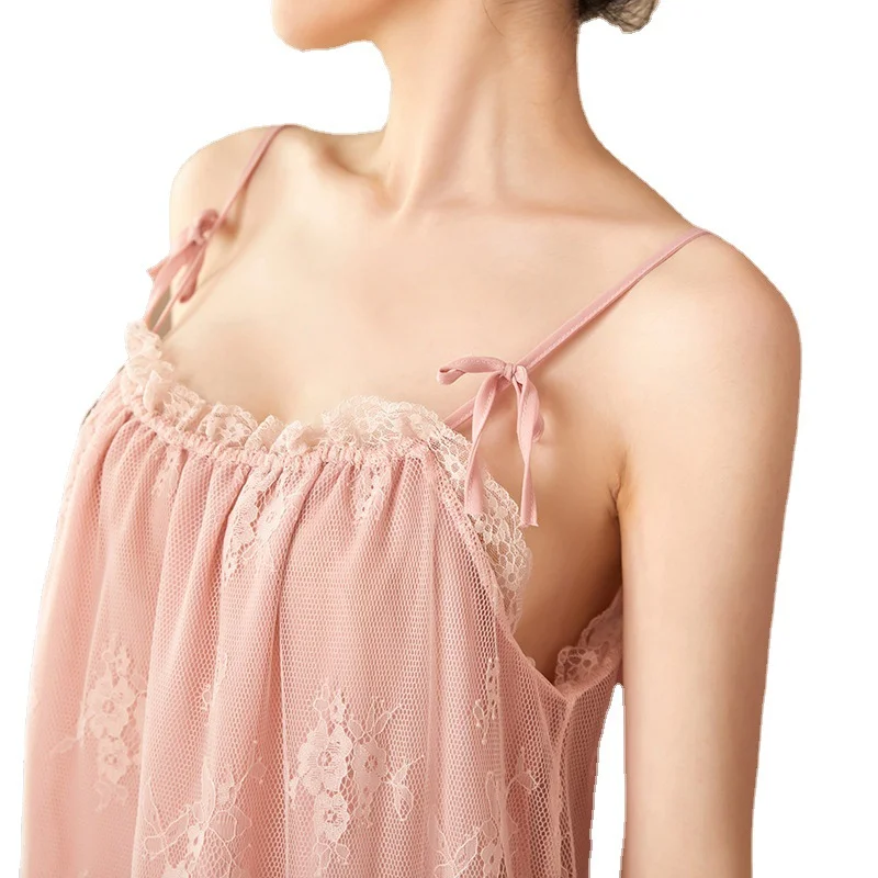 Uveng Spring Sling Pyjamas Dress Woman Summer Lace Sexy Ajart Lady Can Adjust Sling Large Size Pyjamas Home Clothes Woman