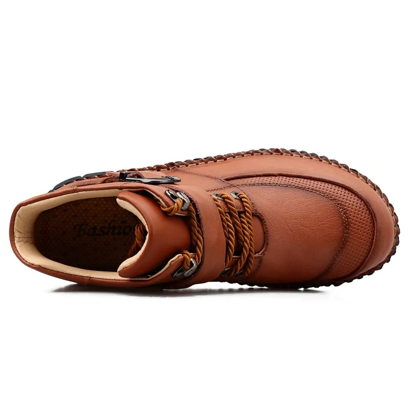 Autumn Men's Ankle Boots Split Leather Men Western Boots Designer Men Casual Sneaker Round Toe Men Safety Boots Plus Size 38-48