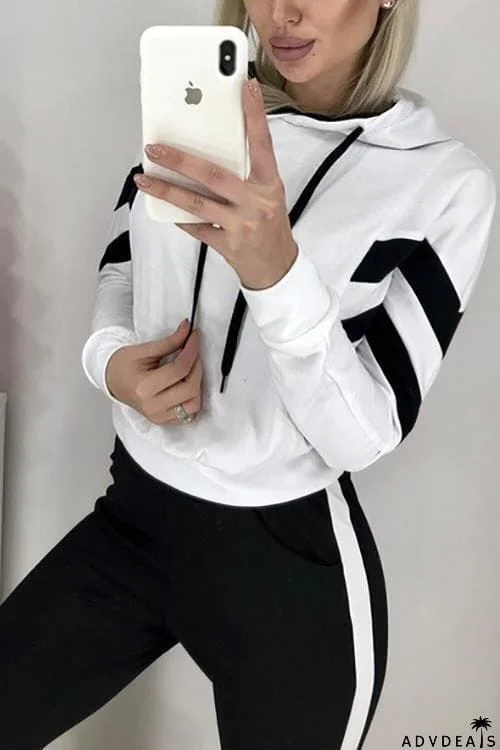 Stripe Crop Hoodie Pants Set