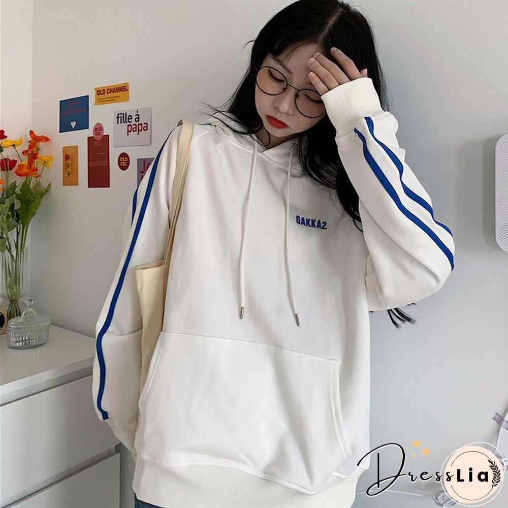 S-3Xl Harajuku Women'S Hoodie Japanese Letters Hoodies College Loose Plus Size Fleece Pullover Girls Student Sweatshirt Jackets