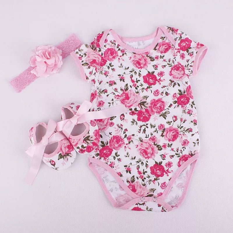 3pcs of Baby Girls Romper Tops Shoe Hairband Outfits