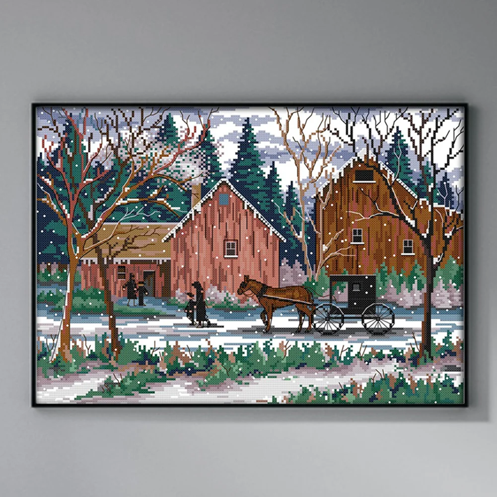 DIY Stamped Cross Stitch 14CT Full Embroidery 42*32cm - Snowy Days