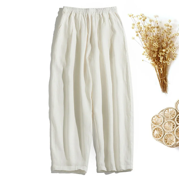 Summer thin cropped cotton and linen casual pants