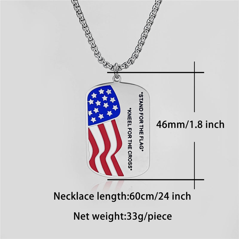 1 Piece 26mm 46mm 60cm 304 Stainless Steel Waves Heart Shape American Flag Pendant Chain