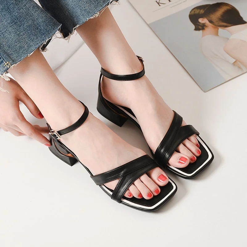 Summer 2021 women's high-heeled sandals with thin straps, thick heels, square toe, large size 41-42 elegant women's shoes