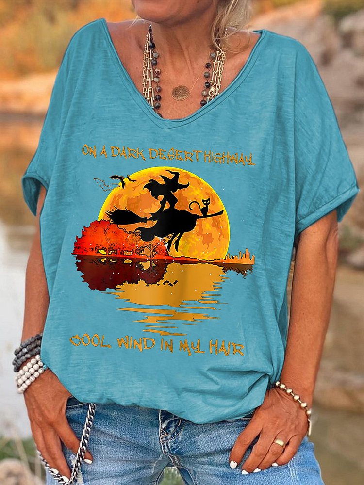 Oversized On a Dark Desert Highwall Cool Wind in My Hairt Printed Hippie Short Sleeves Halloween T-shirt