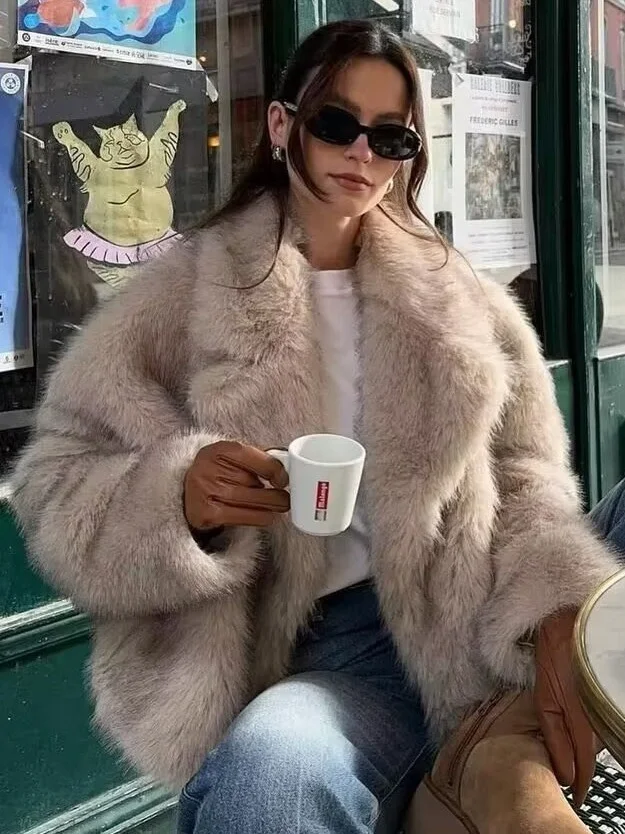 Nigikala Nigikala Women's Clothing 2025 Autumn And Winter 2025 New Fashion Loose Artificial Fur Collar Coat A14001