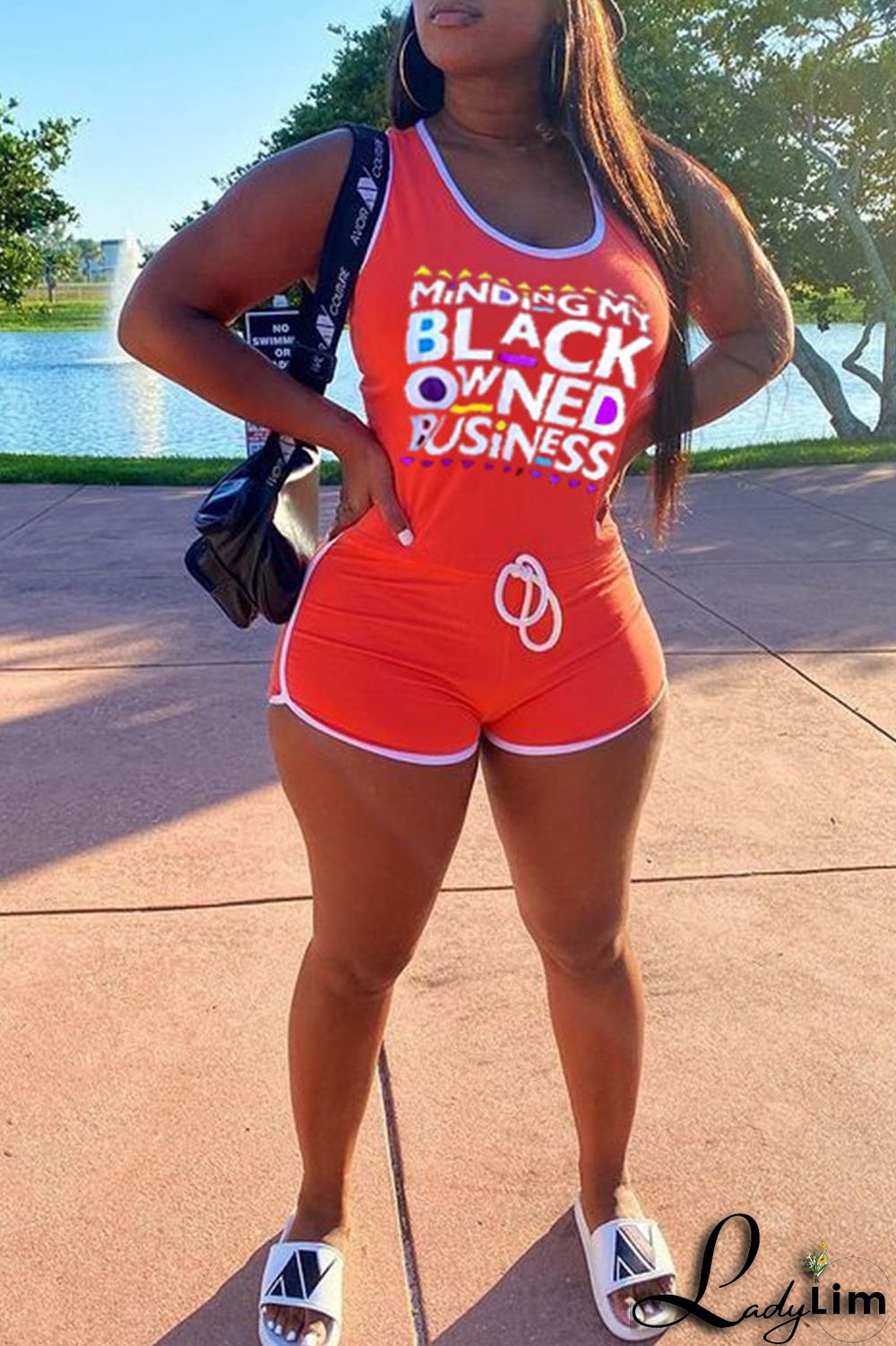 Black Casual Print Split Joint U Neck Straight Jumpsuits